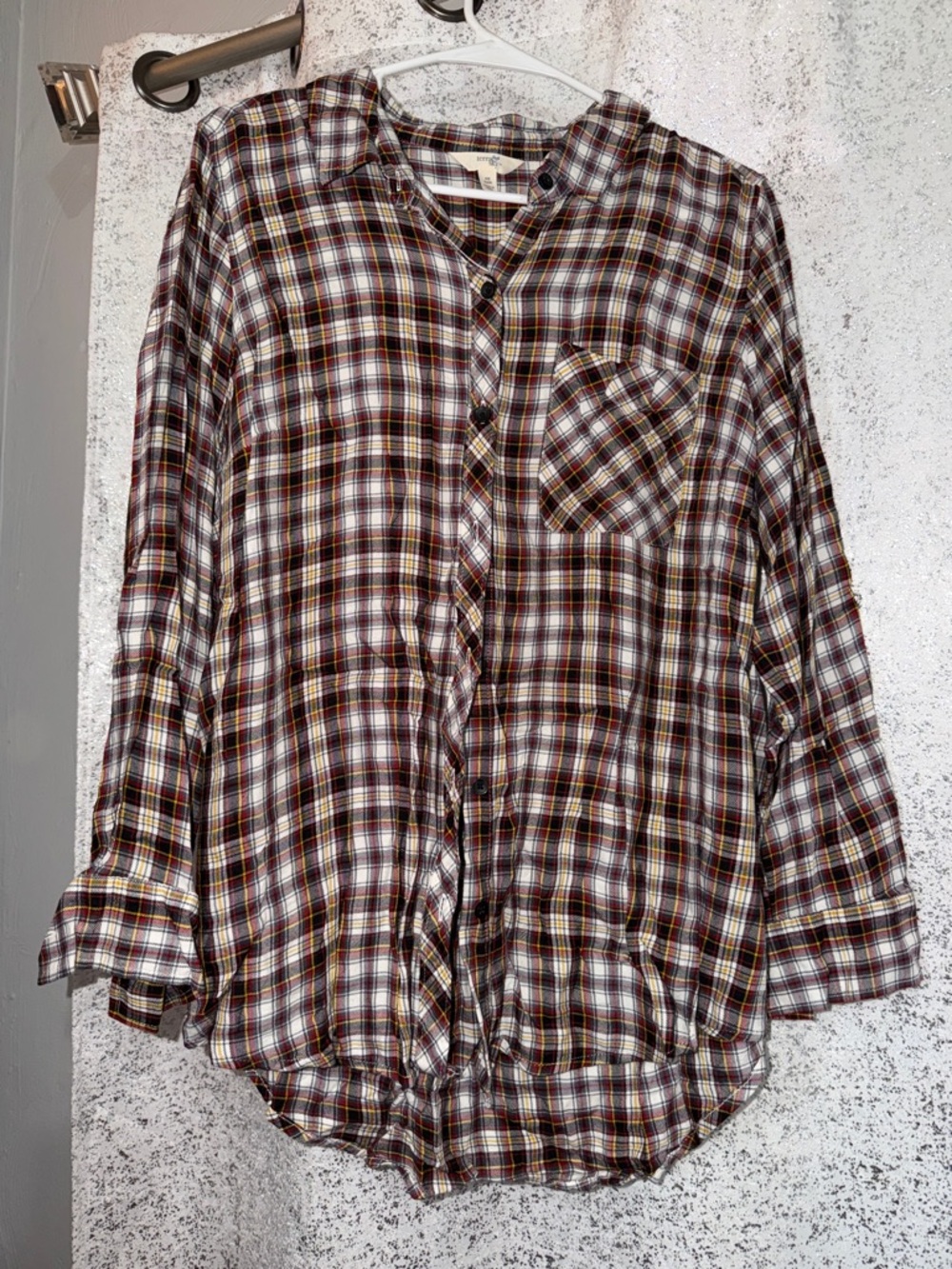 Terra & Sky Burgundy Plaid Button-Up Blouse